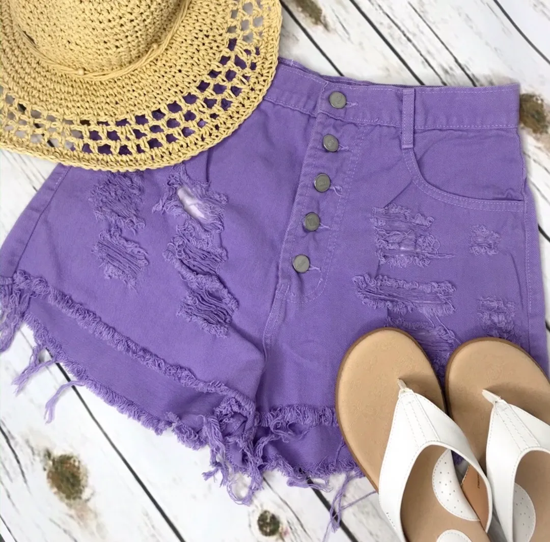 Purple Denim Cut-off Shorts Sz 25 - Image 3