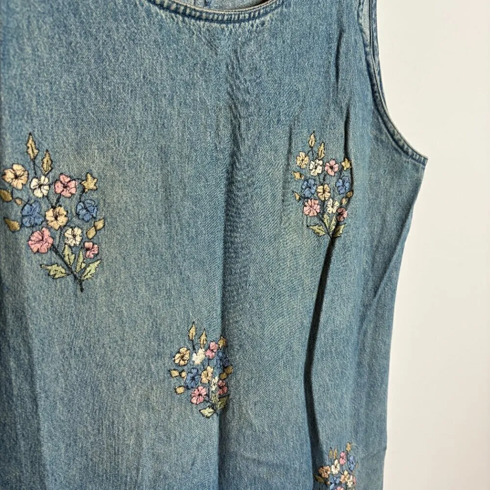 Vintage denim floral embroidered maxi dress Blue Size M - Image 2