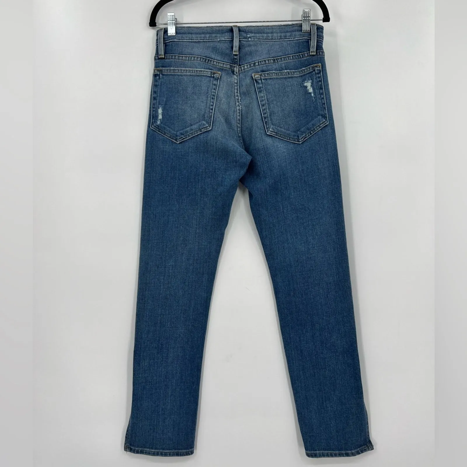FRAME Le Boy Zip Hem Crop Jeans Ankle Picadilly Distressed Stretch Blue Size 26 - Image 2