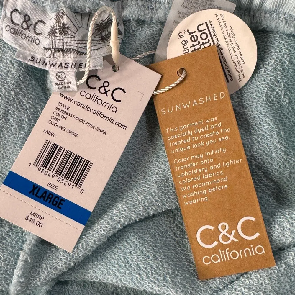 C&C California X-Large French Terry Sunwashed Shorts Stretch Drawstring Pockets - Image 4