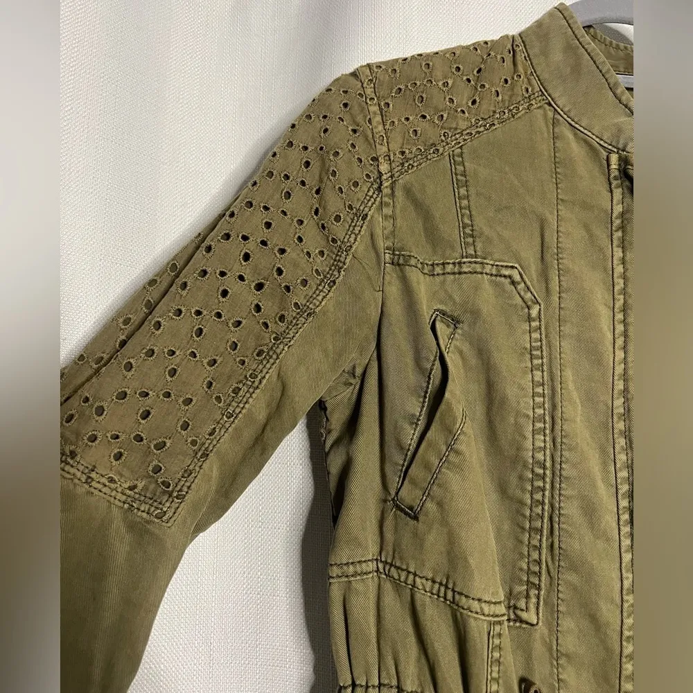Hei Hei Anthropologie Olive Green Eyelet Jacket XS - Image 7