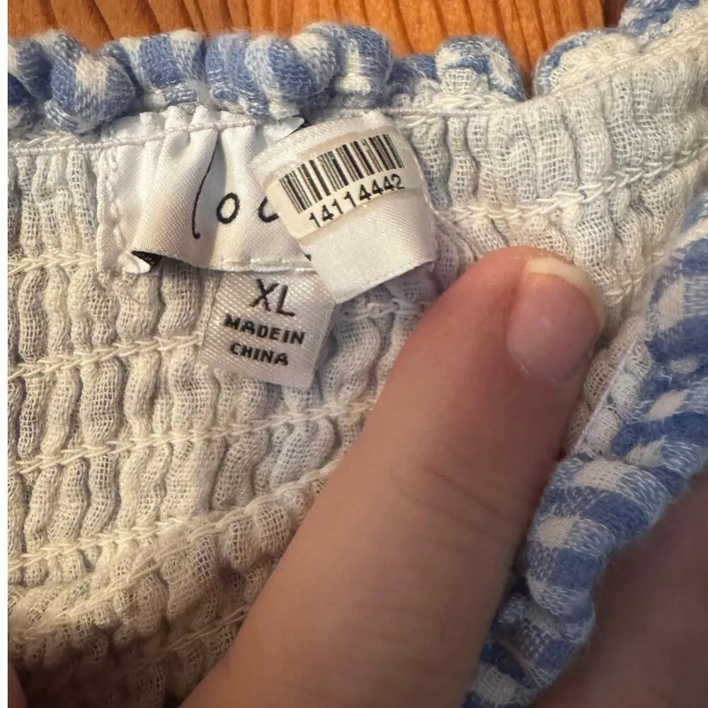 Loura Puff sleeve ruched crop top blue gingham XL Western 100% Cotton - Image 3