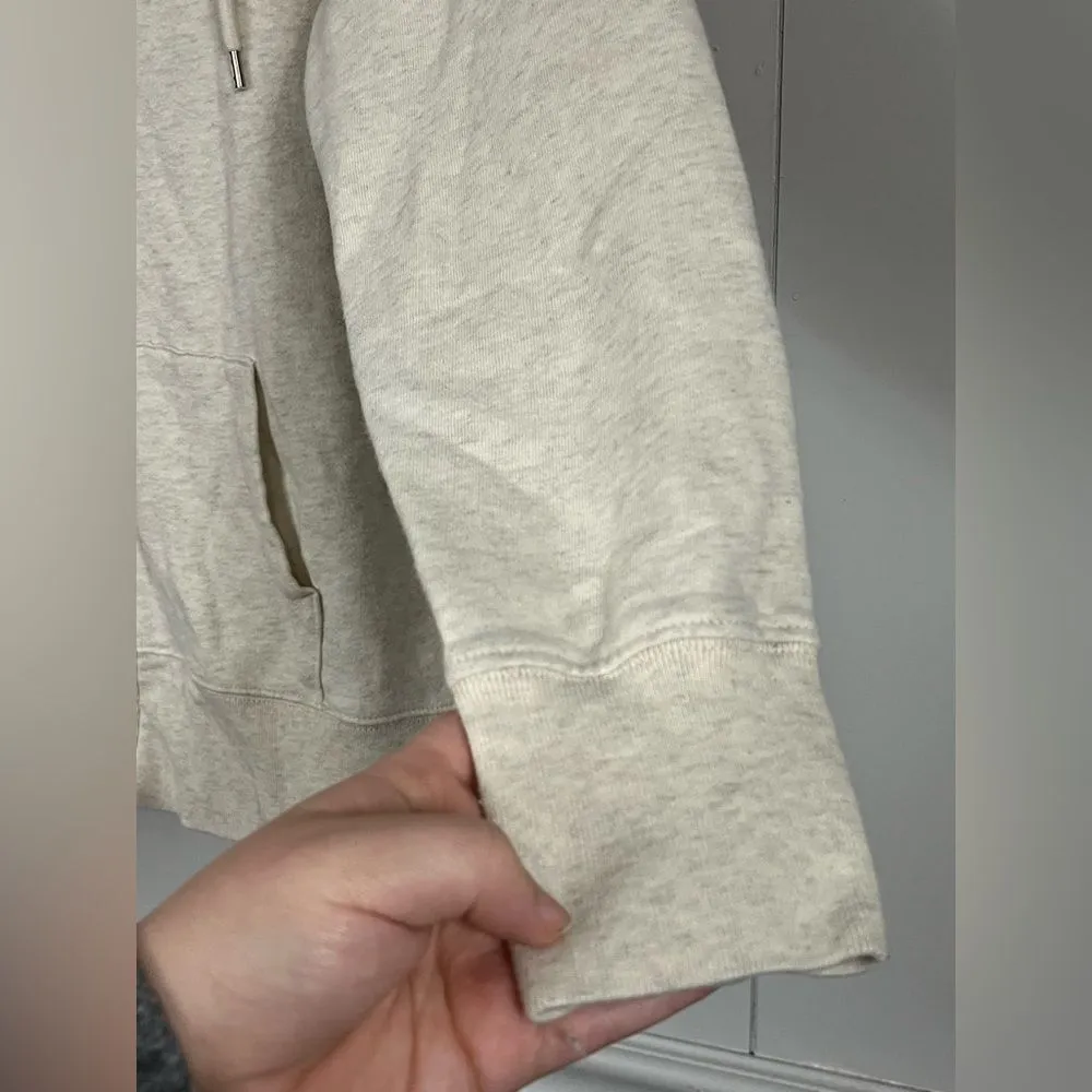 GAP Sweats Essential Fleece Zip Hoodie 3/4 Sleeve Beige Size XS - Image 3