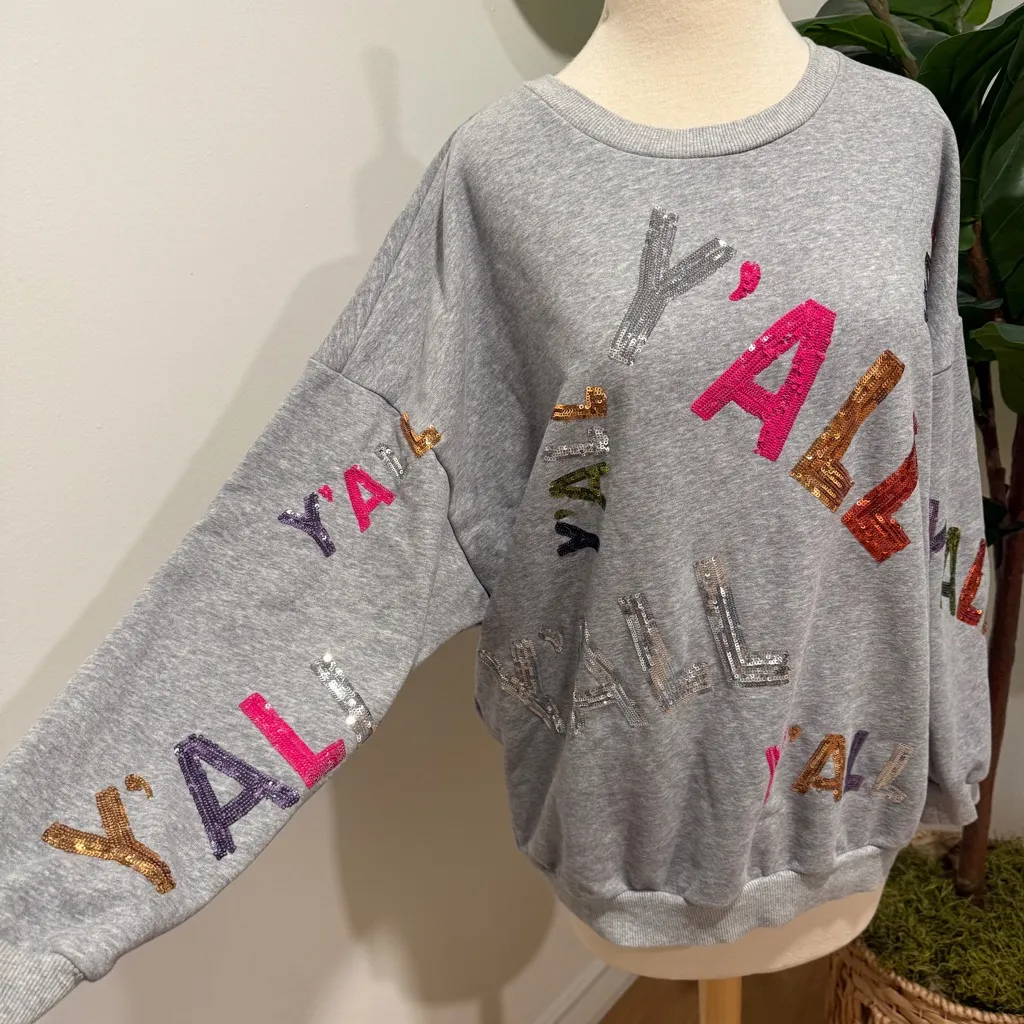 Blue b. | Sequins “Y’all” Grey Sweatshirt Gray - Image 3