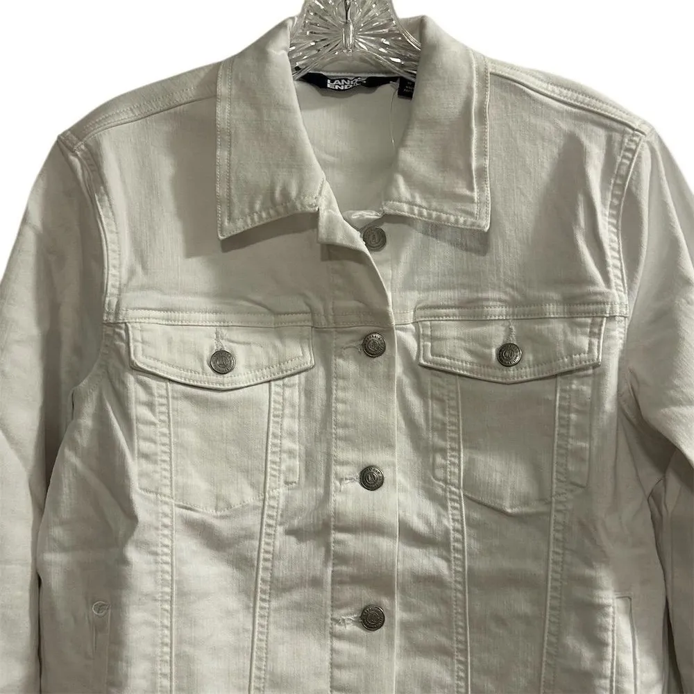 Lands' End Women's White Denim Jean Jacket Size M Casual Formal w/ Side … - Image 5