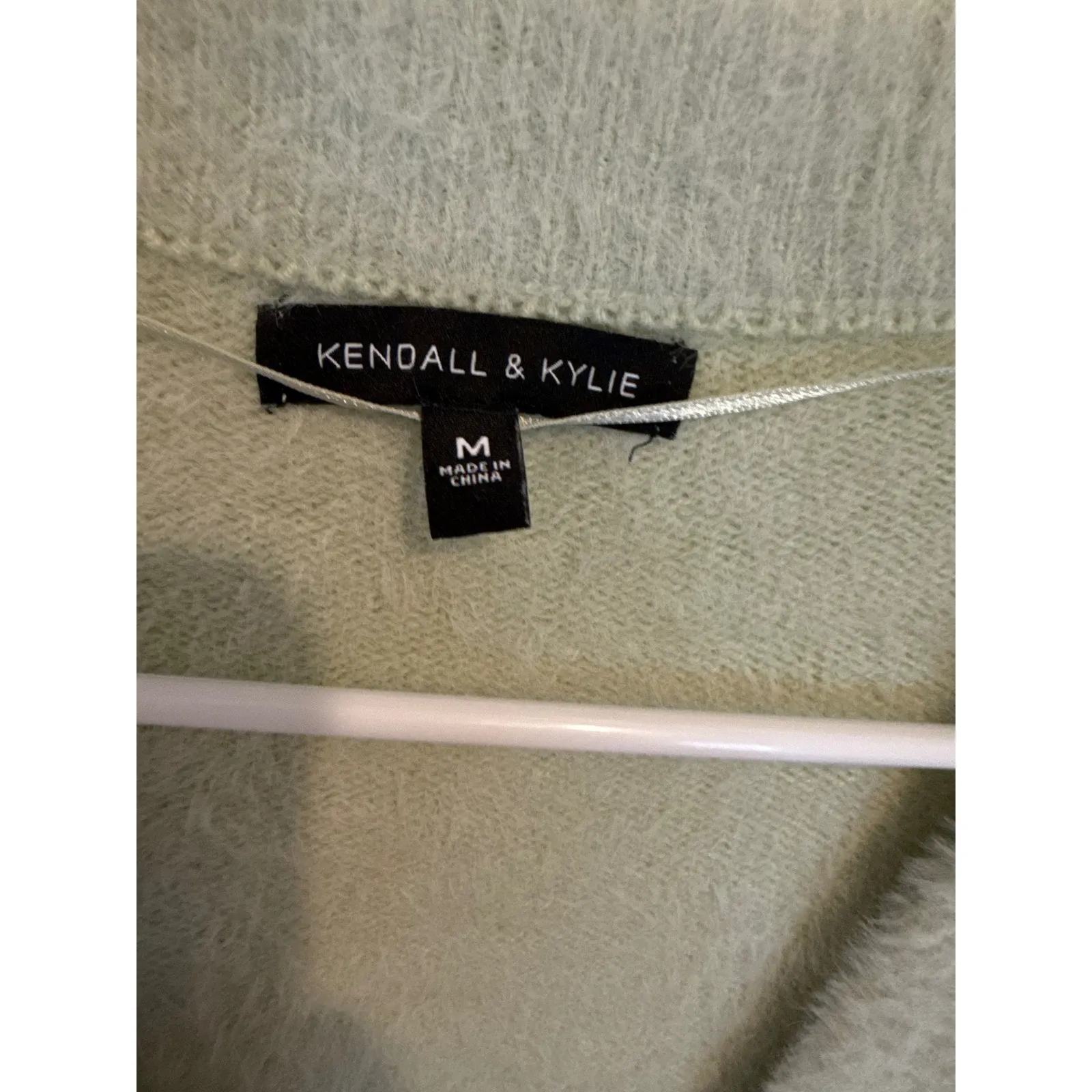 Kendall‎ & Kylie Fuzzy Cropped Cardigan Button Front Sweater Green M - Image 4