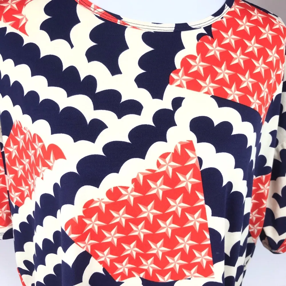 LuLaRoe Irma Stars and Stripes Shirt, Red, Blue, Cream, Medium - Image 5