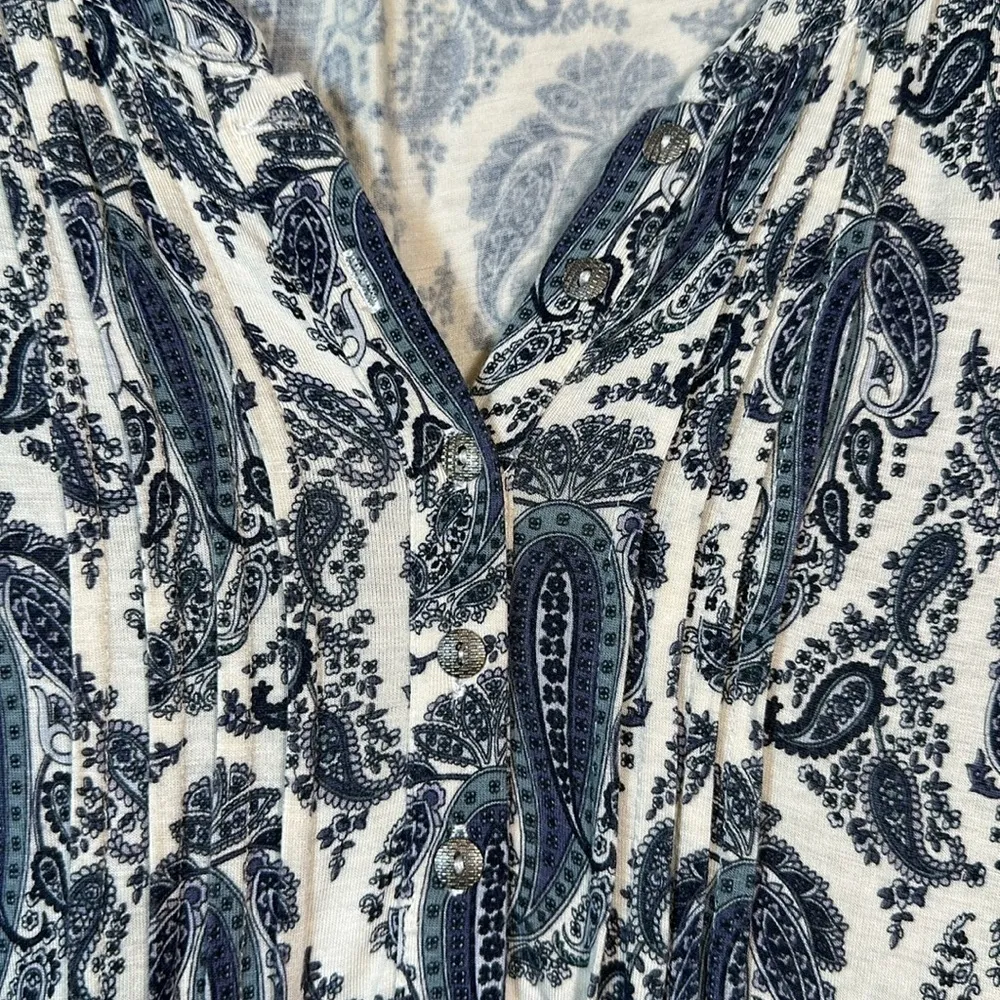Rose + Olive Cream Navy Blue Paisley S/S Blouse Shirt Tunic Size 1X EUC #0588-OC - Image 5