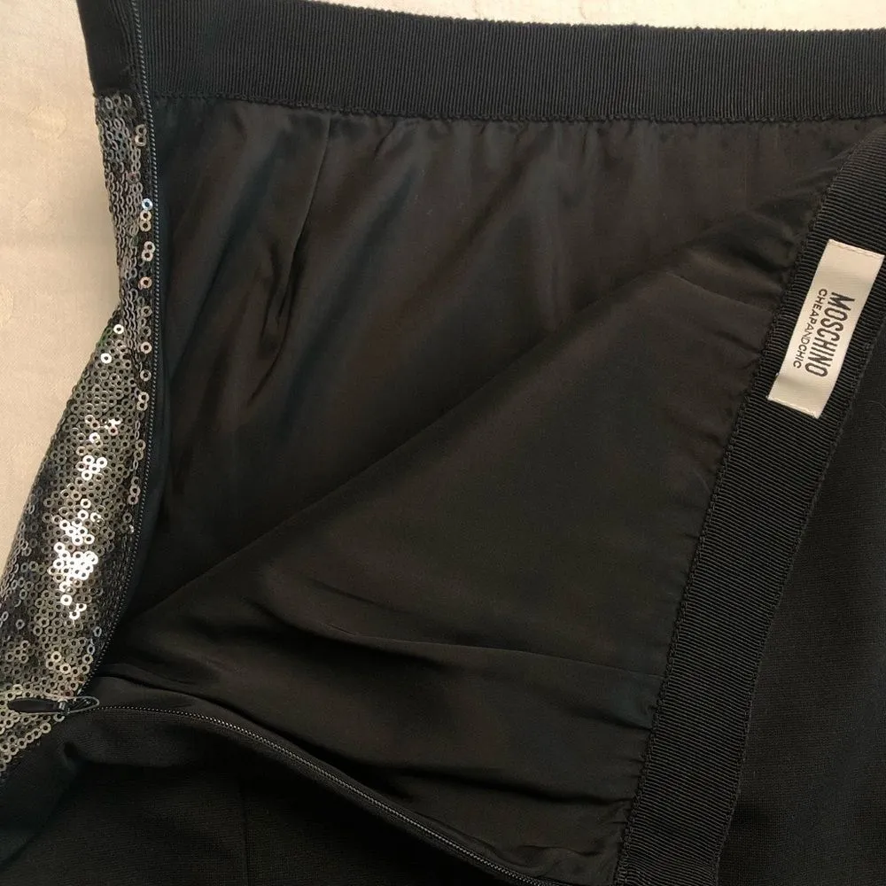 NEW Moschino Cheap and Chic Sequin Midi Skirt Pencil Sparkly Silver US 8 $550 - Image 4