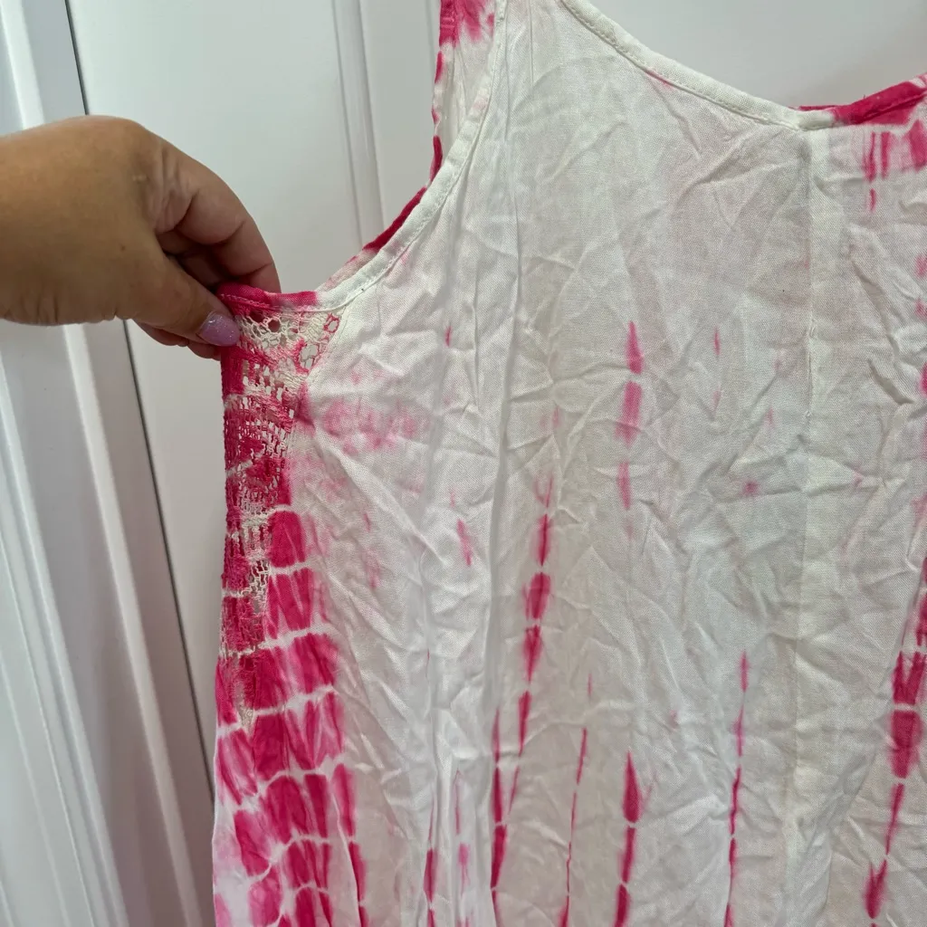 Raviya Tie Dye Swimsuit Cover Up NWT size Large‎ in Pink/White Crochet Trim Pink - Image 5
