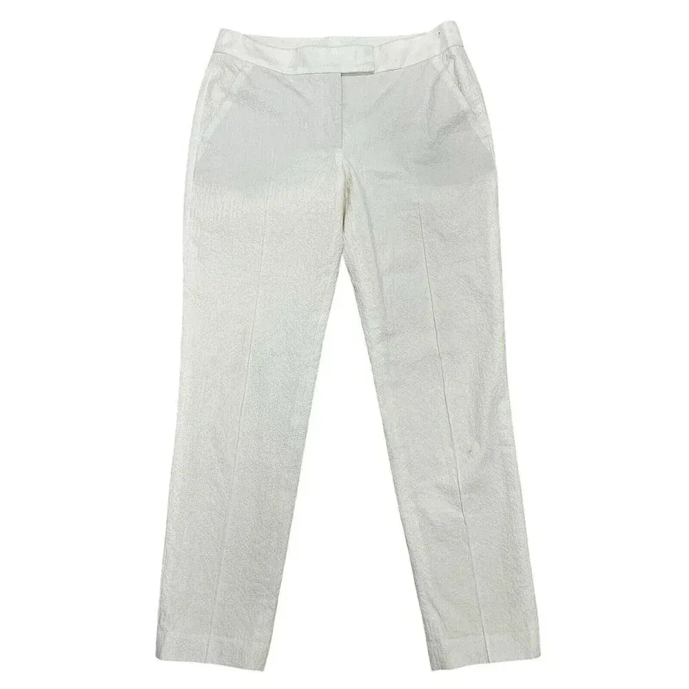 Akris Punto Textured Crop Cotton Cream Ivory Pants Dressy Preppy Trousers Size 2 - Image 2