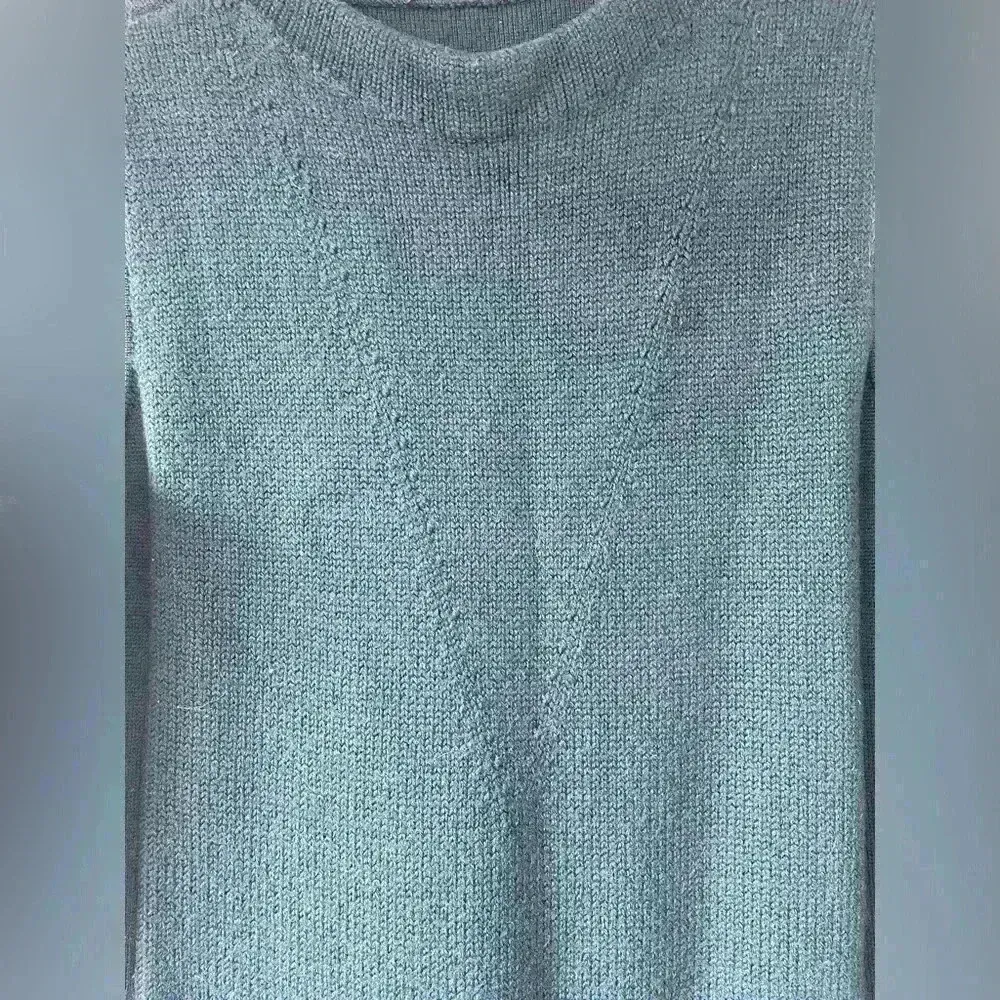 Per Se by Carlisle teal, knit merino blend sweater tunic/dress w/ pleated suede - Image 4