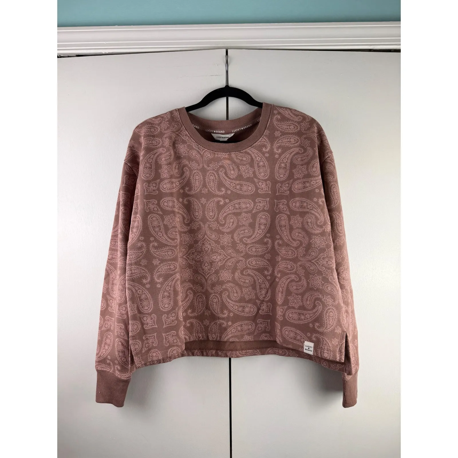 Lucky Brand Paisley Sweatshirt Brown Pink Long Sleeve Crew Neck Women's Size L - Image 2
