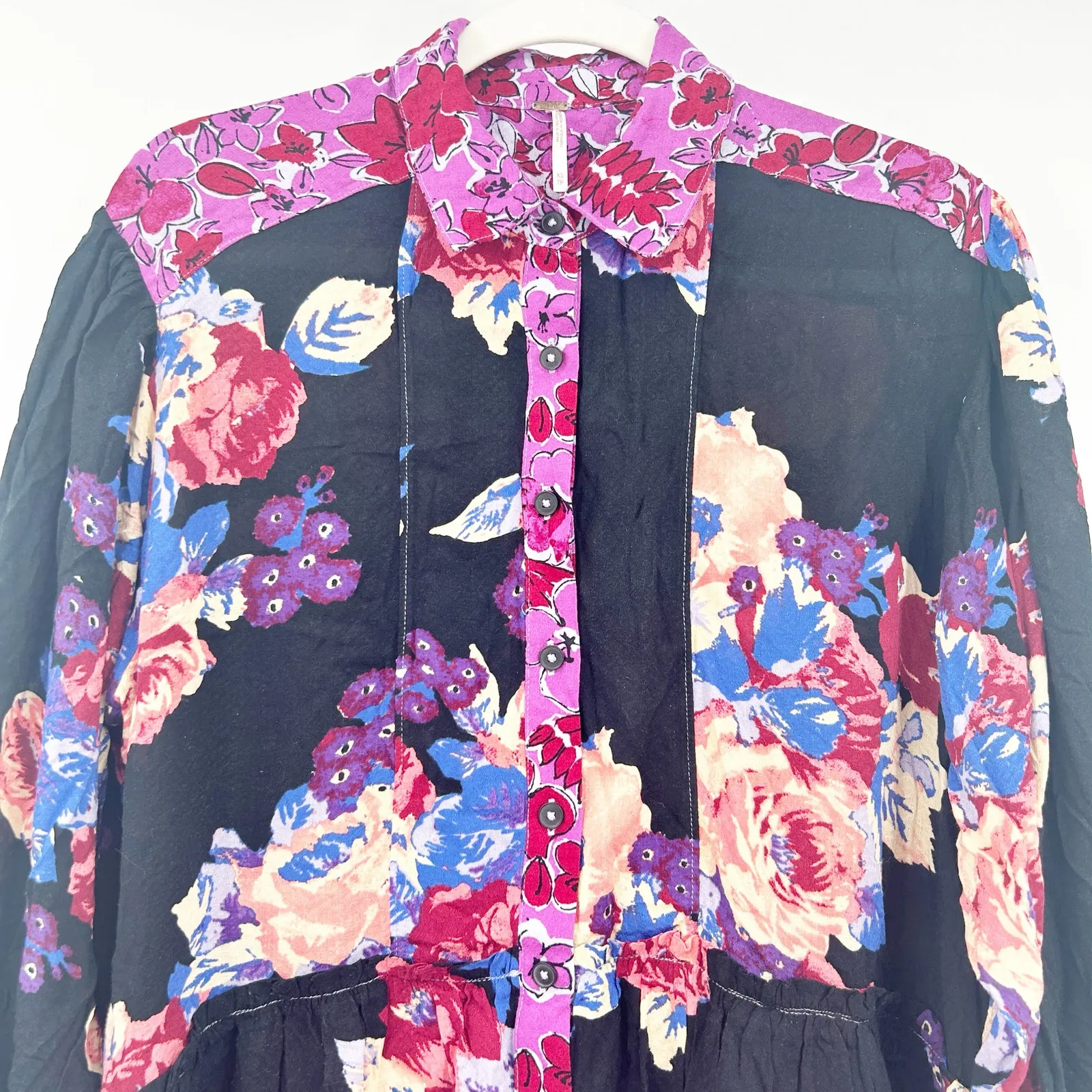 Free People Women Viscose Brunch A‎ Bunch Floral Peplum Oversized Tunic Top XS - Image 6