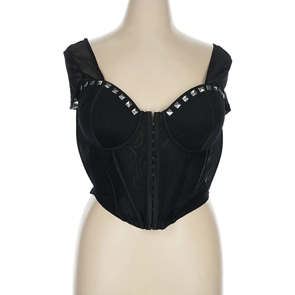 Black Sheer Studded Corset Top Size 1X - Image 3