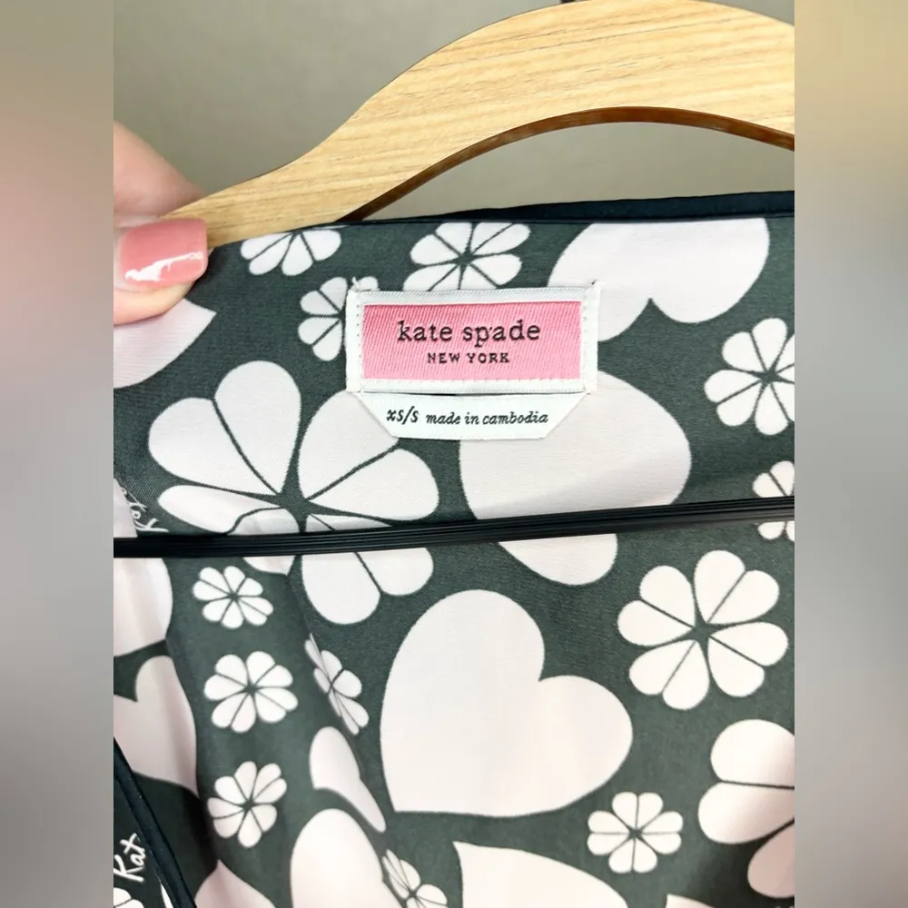 Kate Spade New York Pink Black Spade Clover Hearts Caftan Cover Up Size XS/S - Image 11