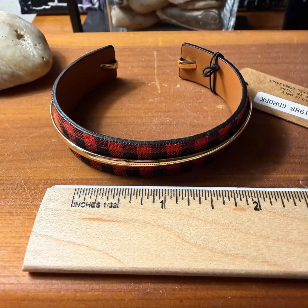 Story by DaVinci Black Red Gingham Check Bracelet with Gold Metal Detail NEW - Image 7