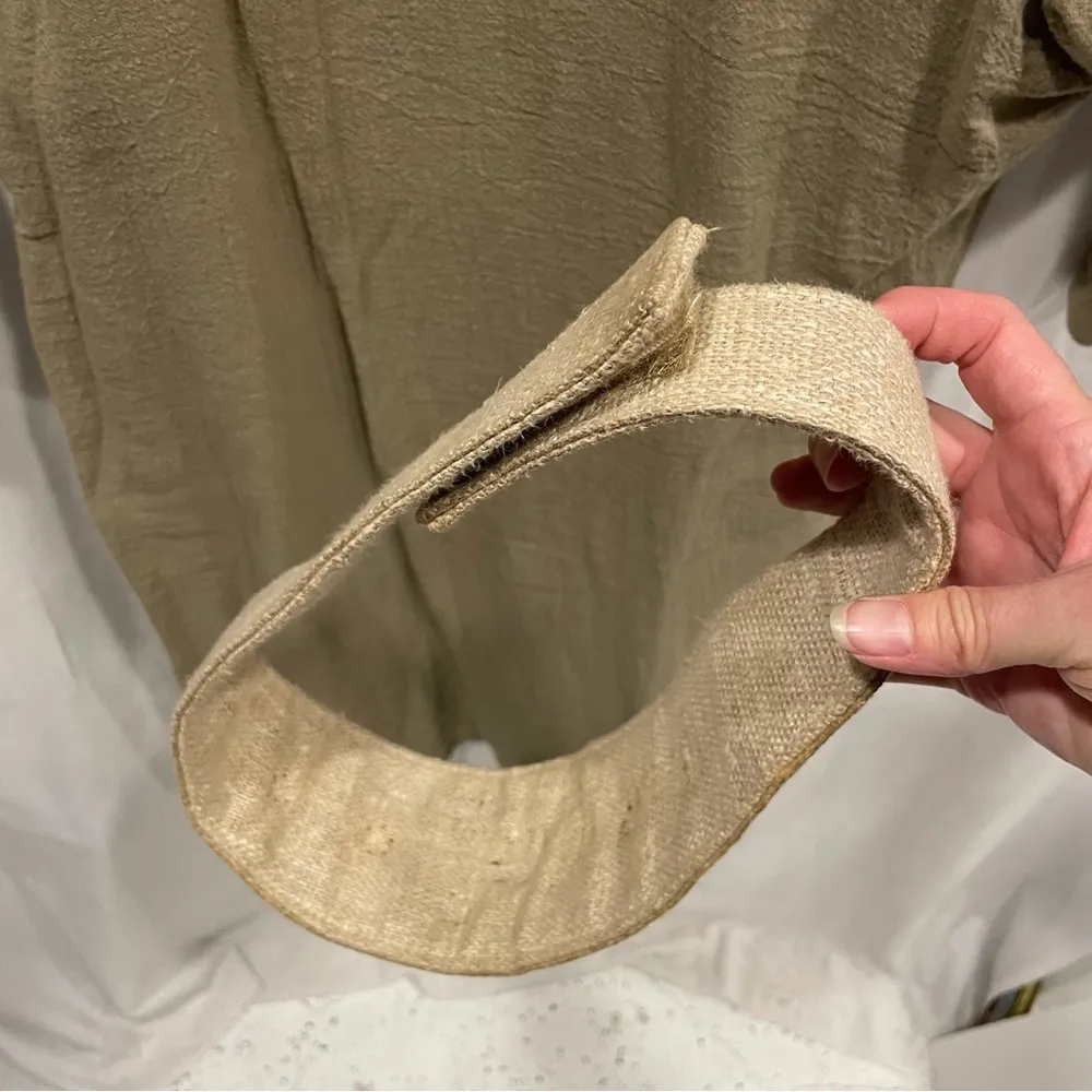 Funky Vintage 80’s oversized luxury boutique linen embellished dress chunky belt Tan Size M - Image 9