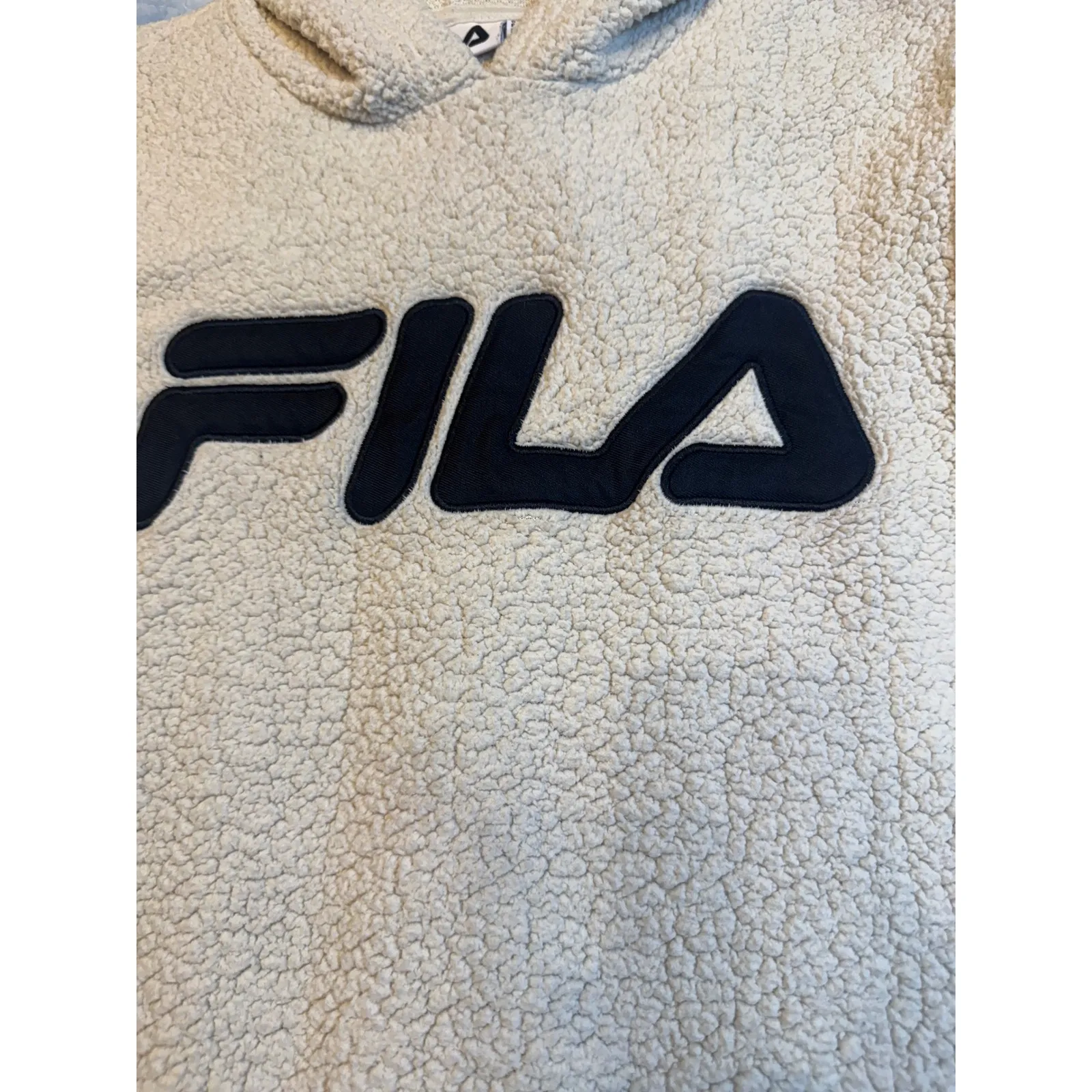 FILA Cream Sherpa Fleece Pullover Hoodie Sweatshirt Women's Medium - Image 5