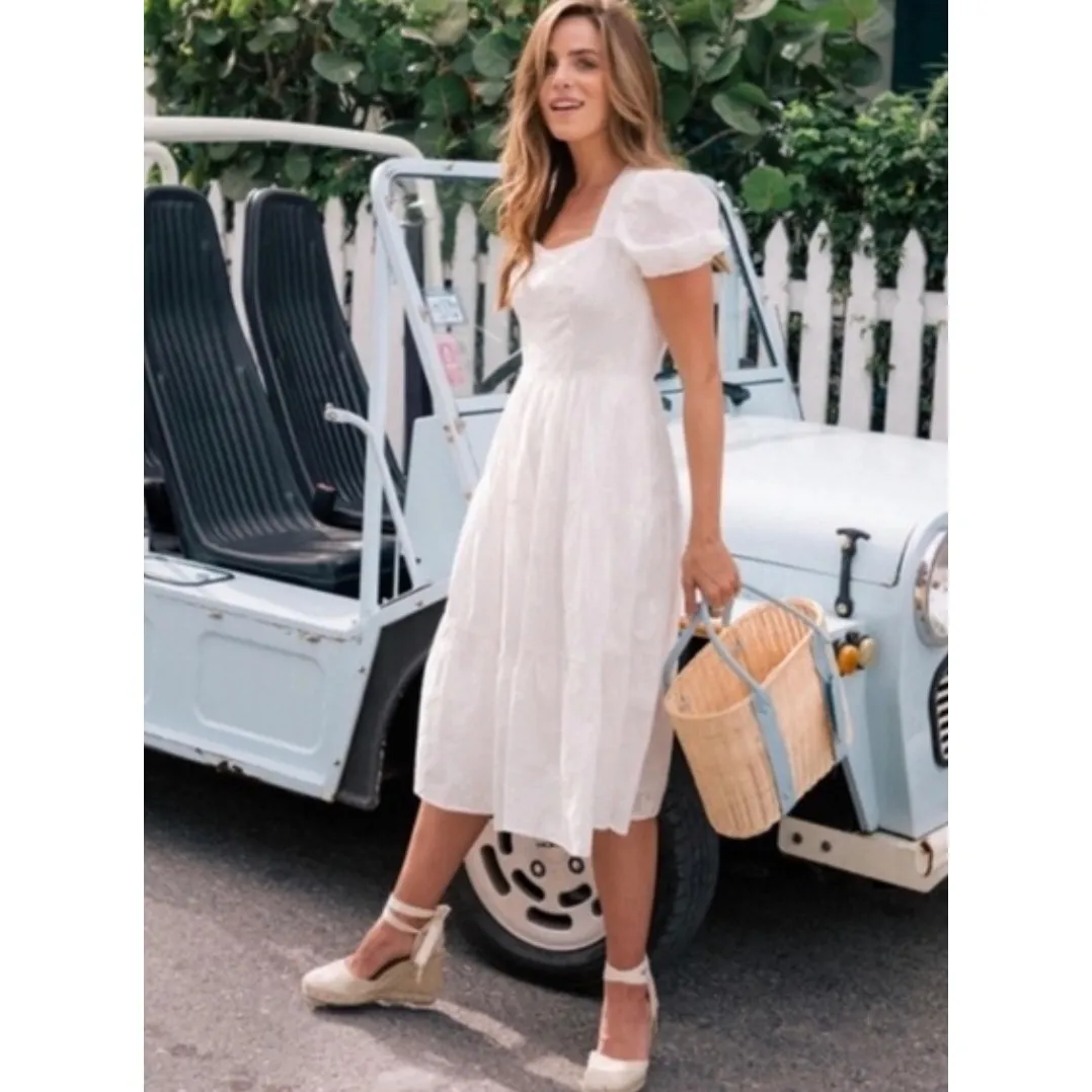 Gal Meets Glam Violetta White Embroidered Midi Dress‎ Size 12 Petite Party Grad - Image 3