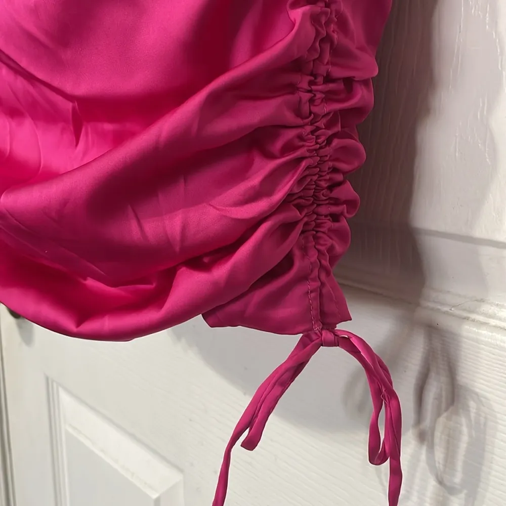 Timeless Romance Ruched Asymmetric Satin Mini Dress in Pink Size 4 - Image 7