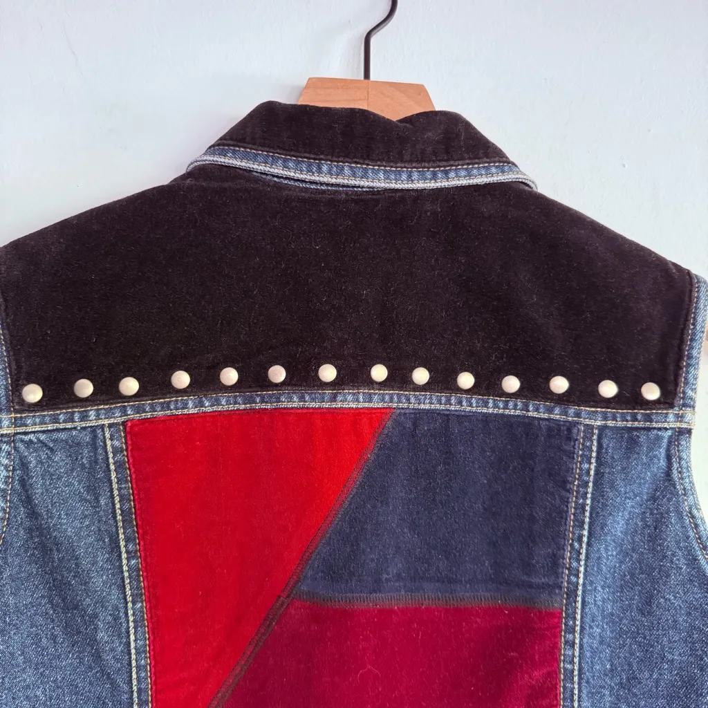 Vintage 70s Carole Little Street Wear Denim Vest Patchwork Western Boho Hippie M Blue Size M - Image 6
