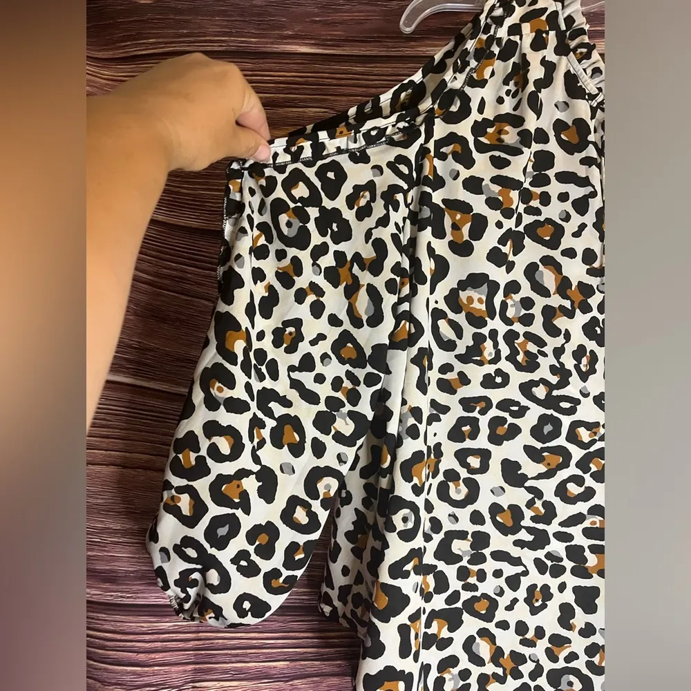 Cooper and Ella  Animal Print Long Puff Sleeve Blouse Top Cold Shoulder Ruffled. - Image 8
