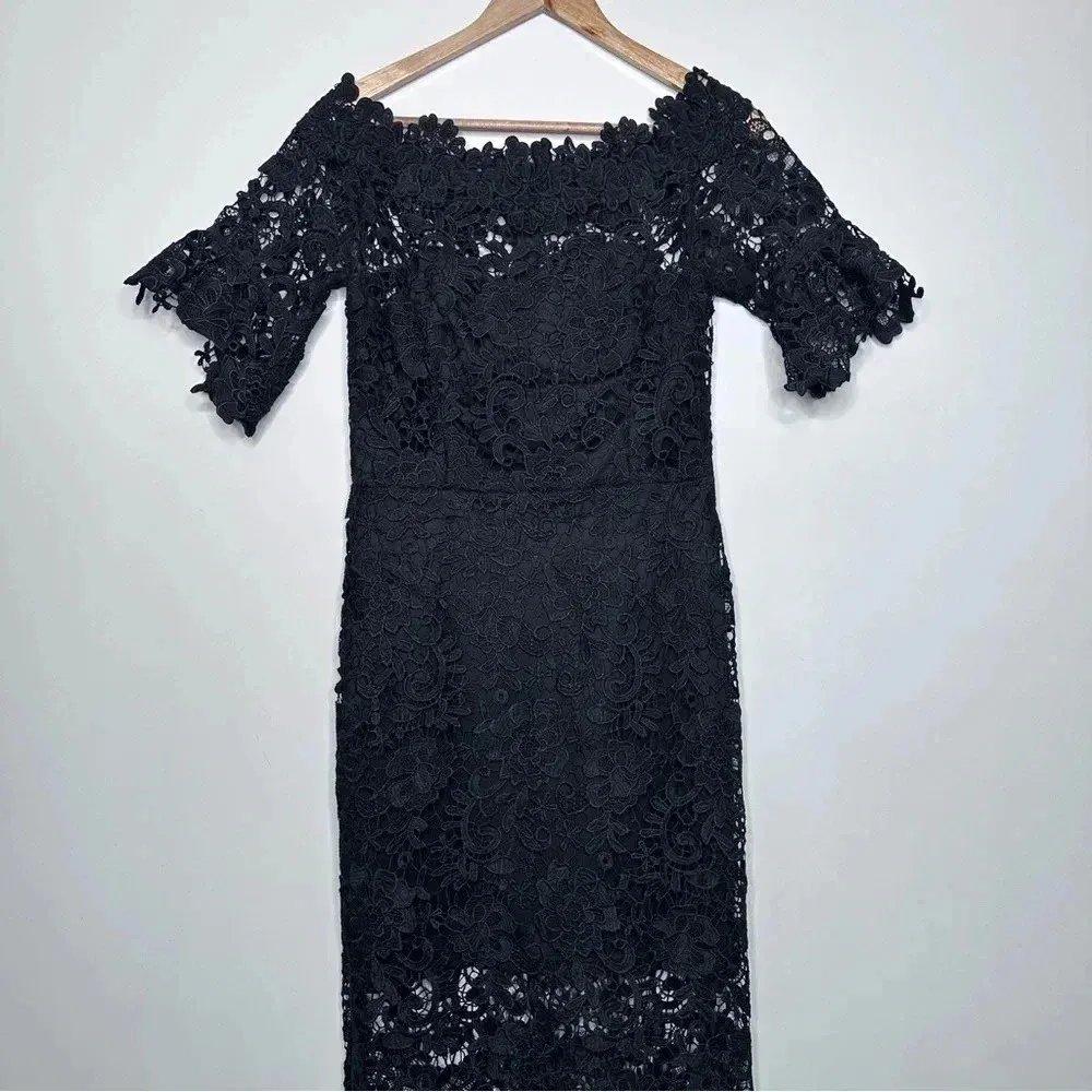 Paper Dolls London Black Off The Shoulder Frill Sleeve Crochet Lace Maxi Dress Size 6 - Image 5