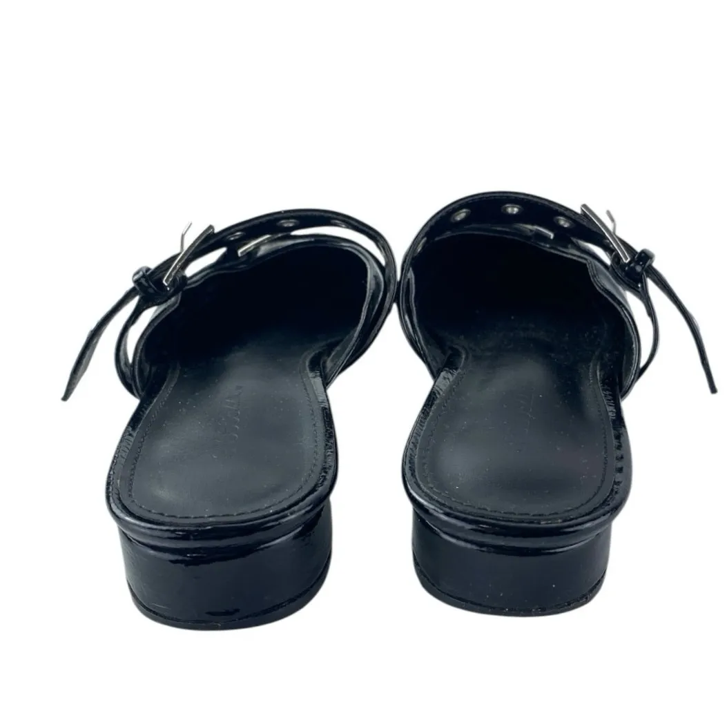 Shoe Dazzle Yasmeen Black Faux Patent Leather Buckle Strap Flats Mules Size 7.5 - Image 4