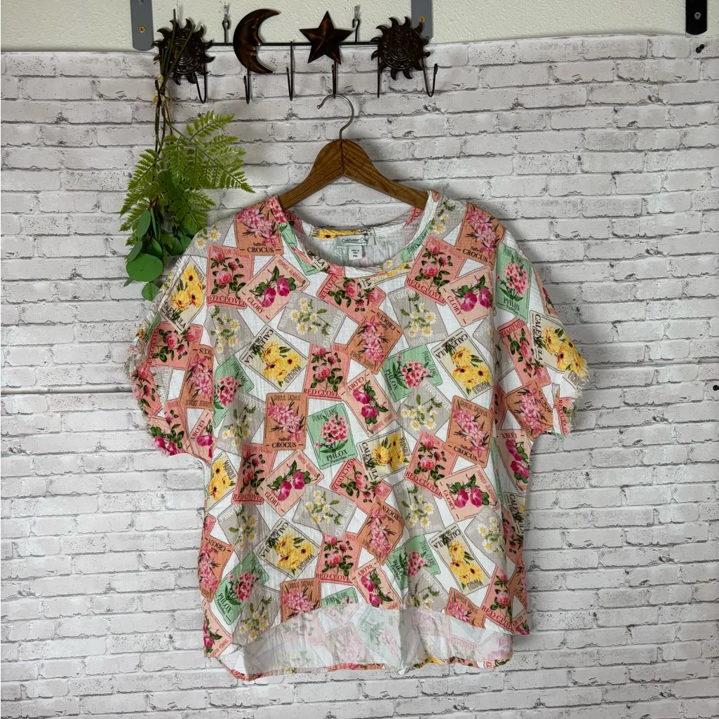 Coldwater Creek Vintage Floral Seed Packs Boxy Gauze Top - Image 3