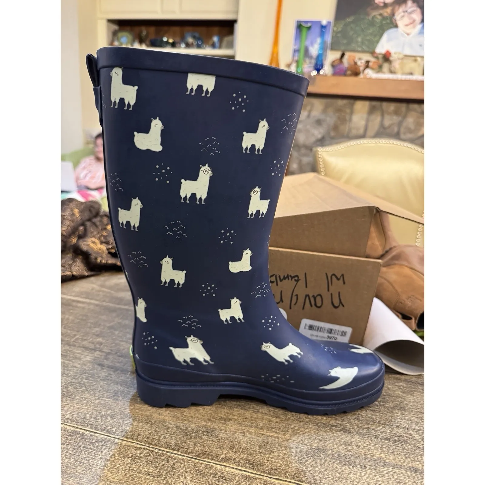 WESTERN CHIEF WOMENS Pull On Mid Calf RAIN BOOTS SIZE 9 Llamas Navy - Image 3
