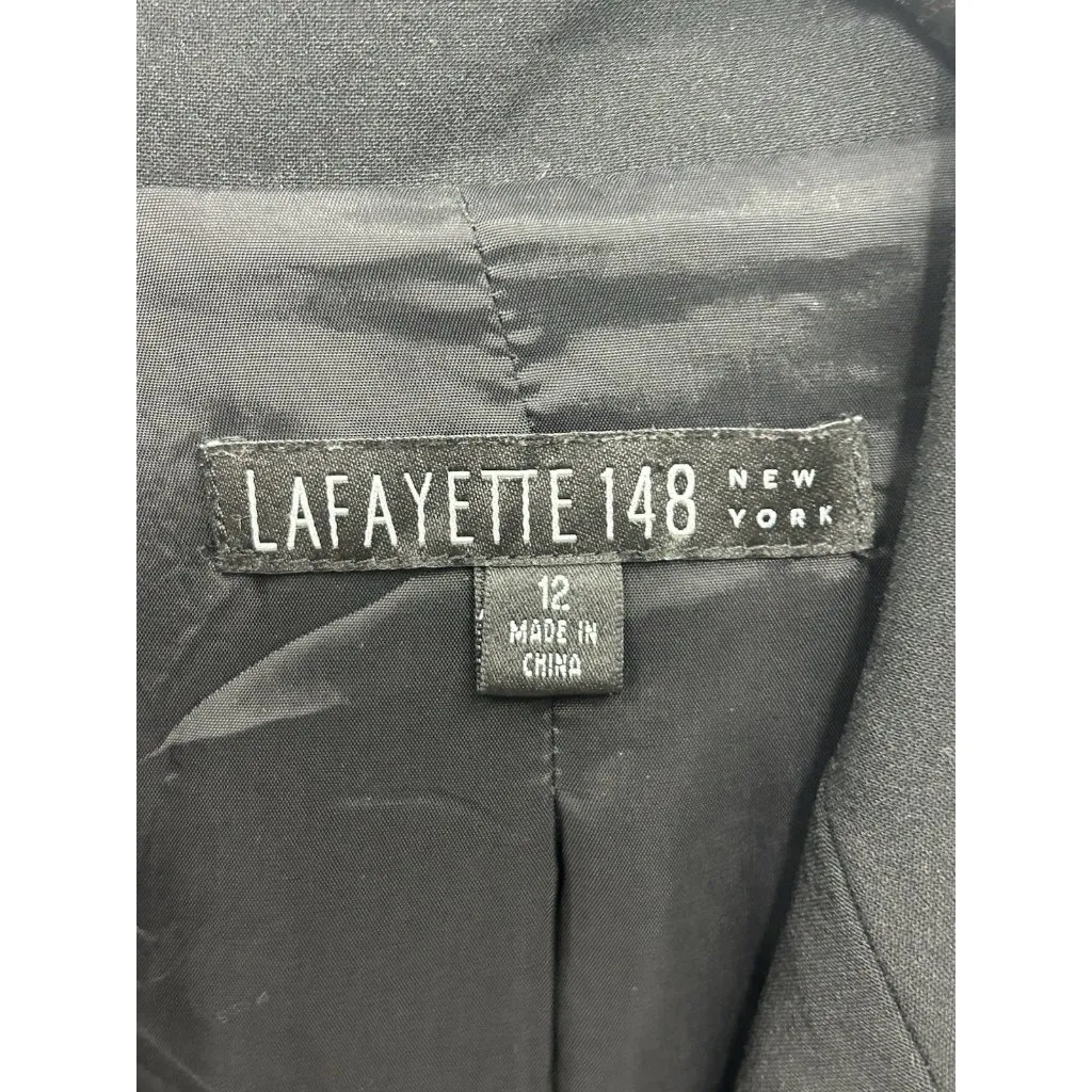LAFAYETTE 148 New York Black Crepe Wool Blend 2-Button Blazer Coat Jacket 12 = L - Image 3