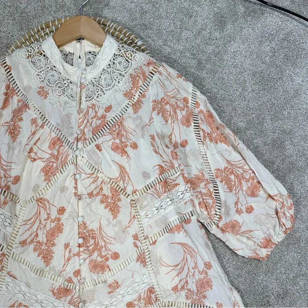 By Together Shanna Mini Dress Button Front Floral Orange Blossom Cottagecore S - Image 5