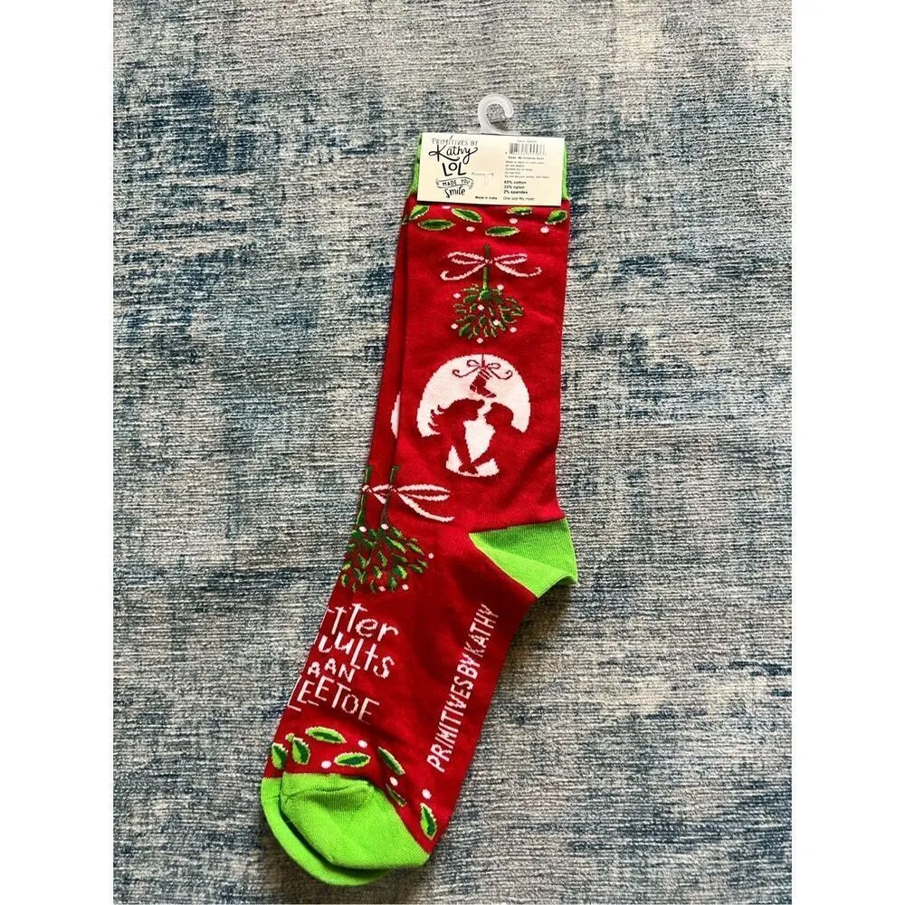 New! Primitives by Kathy Red Green My Christmas Socks 1 Pair One Size - Image 2