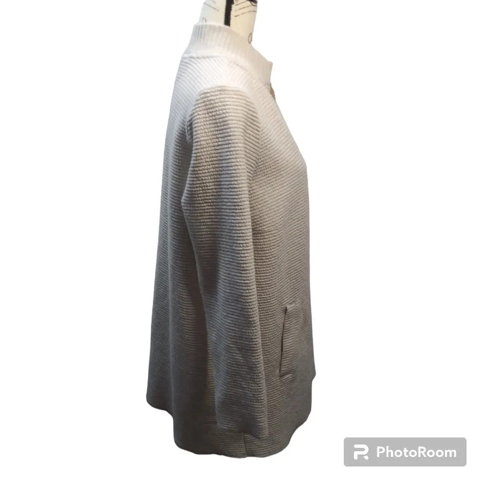 Johnston & Murphy Women Open-Front Slub Knit Cardigan Oatmeal Jacket Size M - Image 3