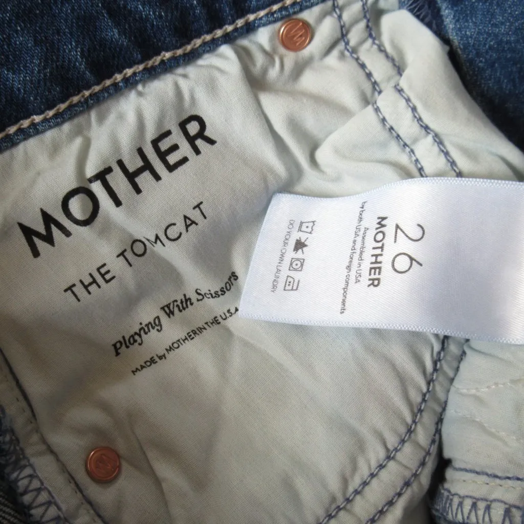 NWT Mother Superior Tomcat in Playing With Scissors High Rise Destroyed Jeans 26 Blue - Image 6