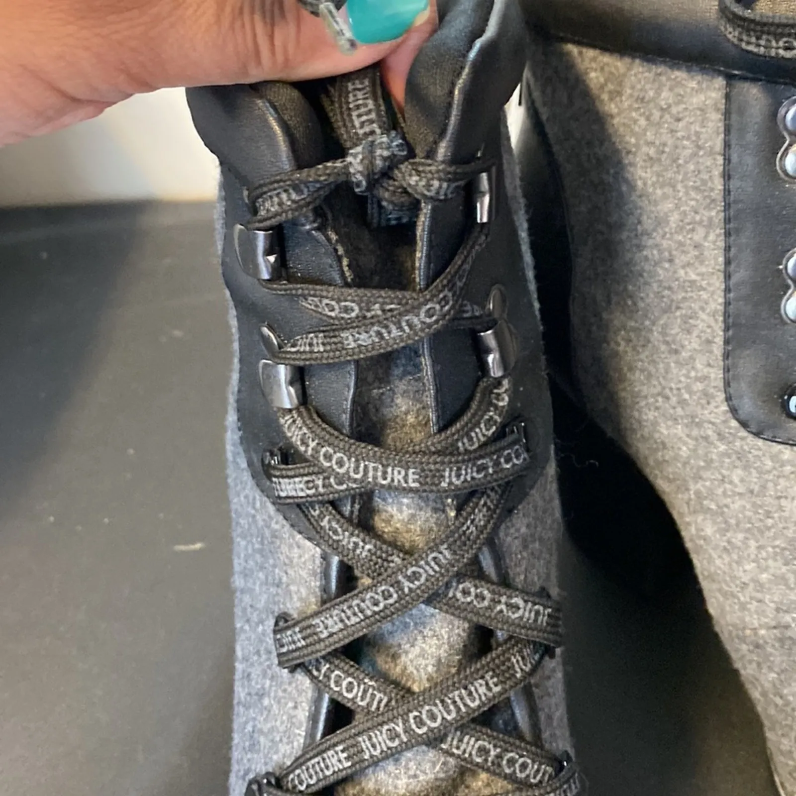 Juicy Couture black grey ankle lace up chunky heel boots True Y2K size 10 - Image 5