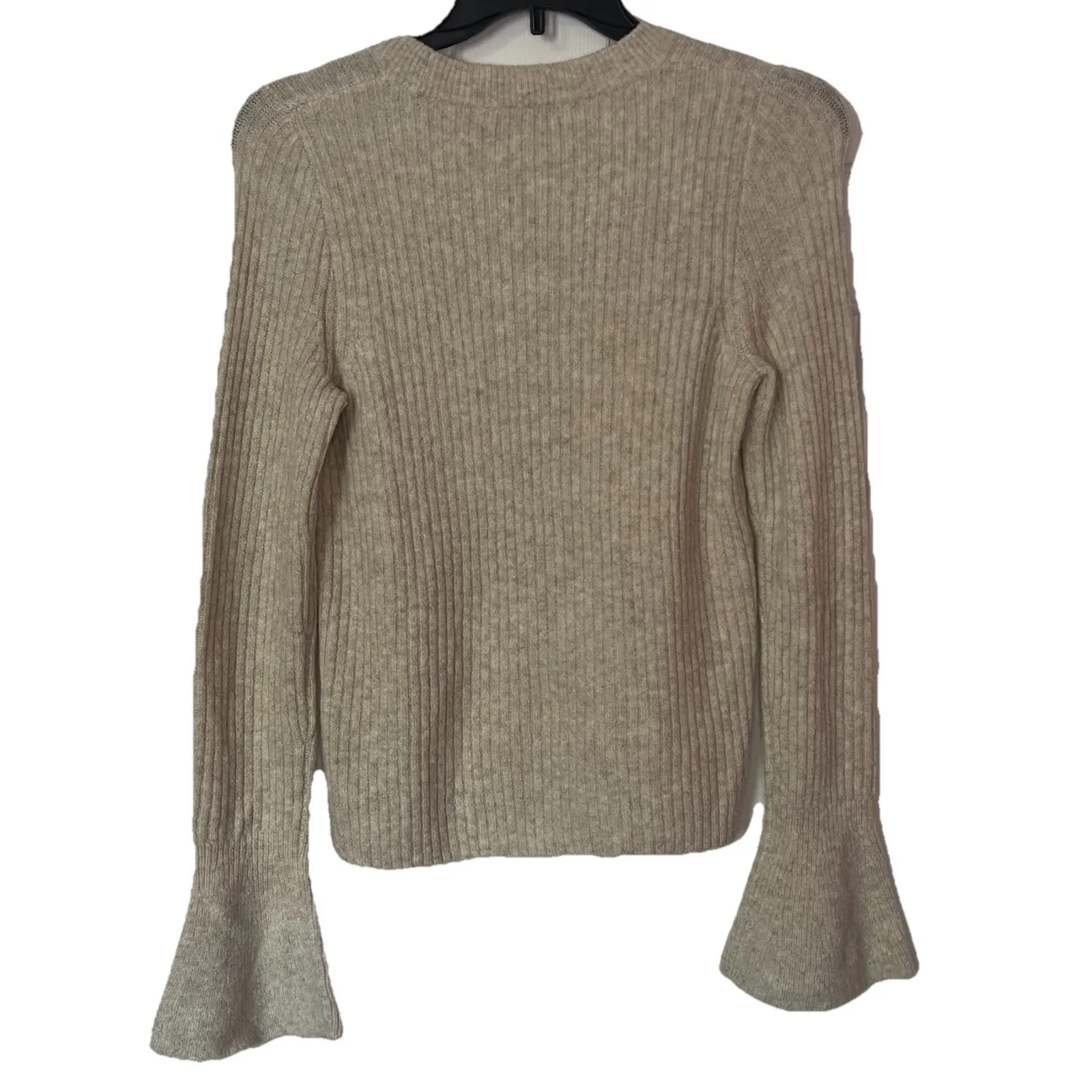 Madewell Textured Ribbed Knit Medium Heather Oak Ruffle Cuff Wool Blend Sweater - Image 6