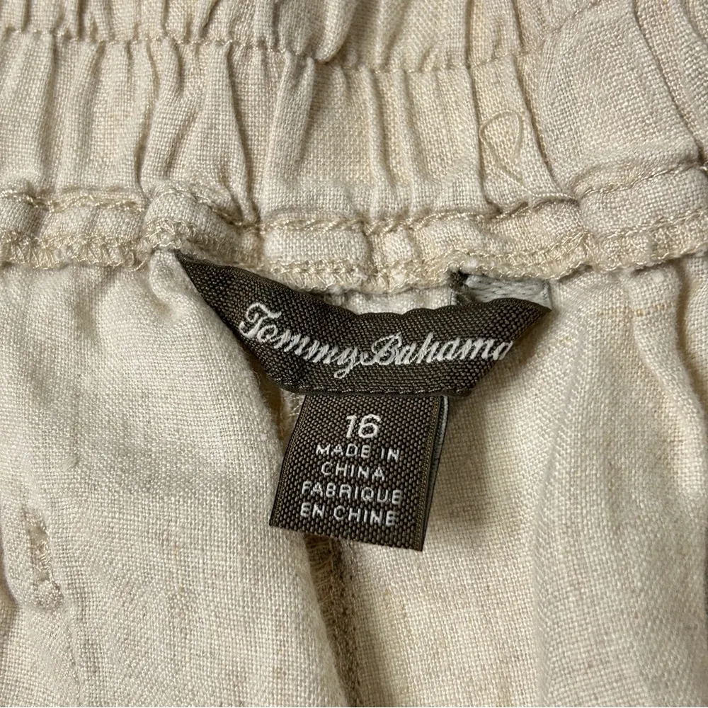 Tommy Bahama Linen Shorts Khaki Drawstring Waist Casual Summer Womens Size 16 - Image 3