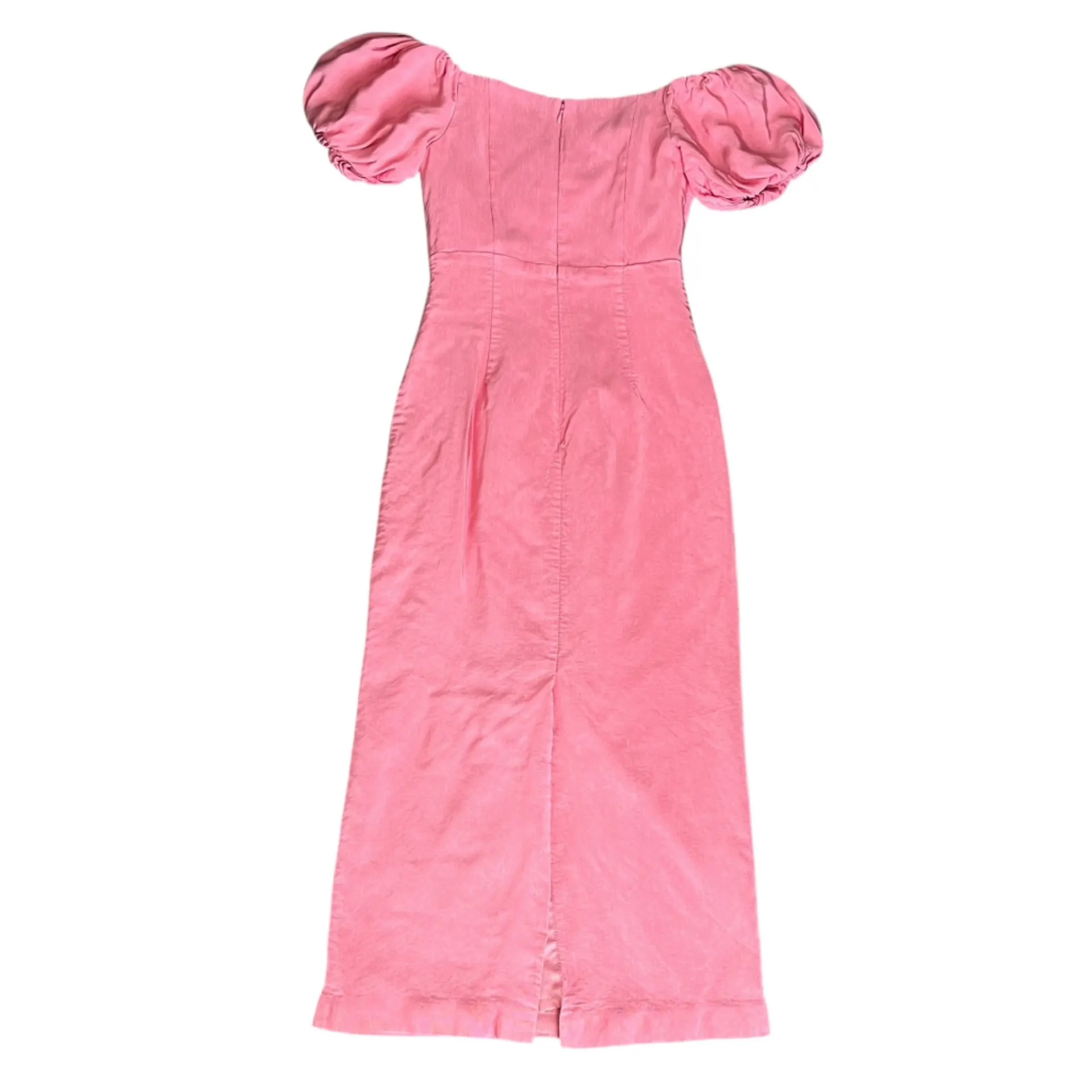 ML Monique Lhullier Women's Twist Front Puff Sleeve Pink Midi Dress Size 4 - Image 7