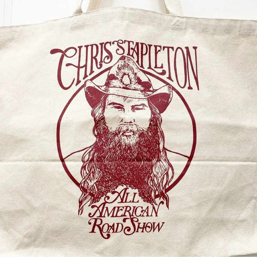 Chris Stapleton All American Road Show Cotton Canvas Large Tote Bag Cream VIP Red - Image 4