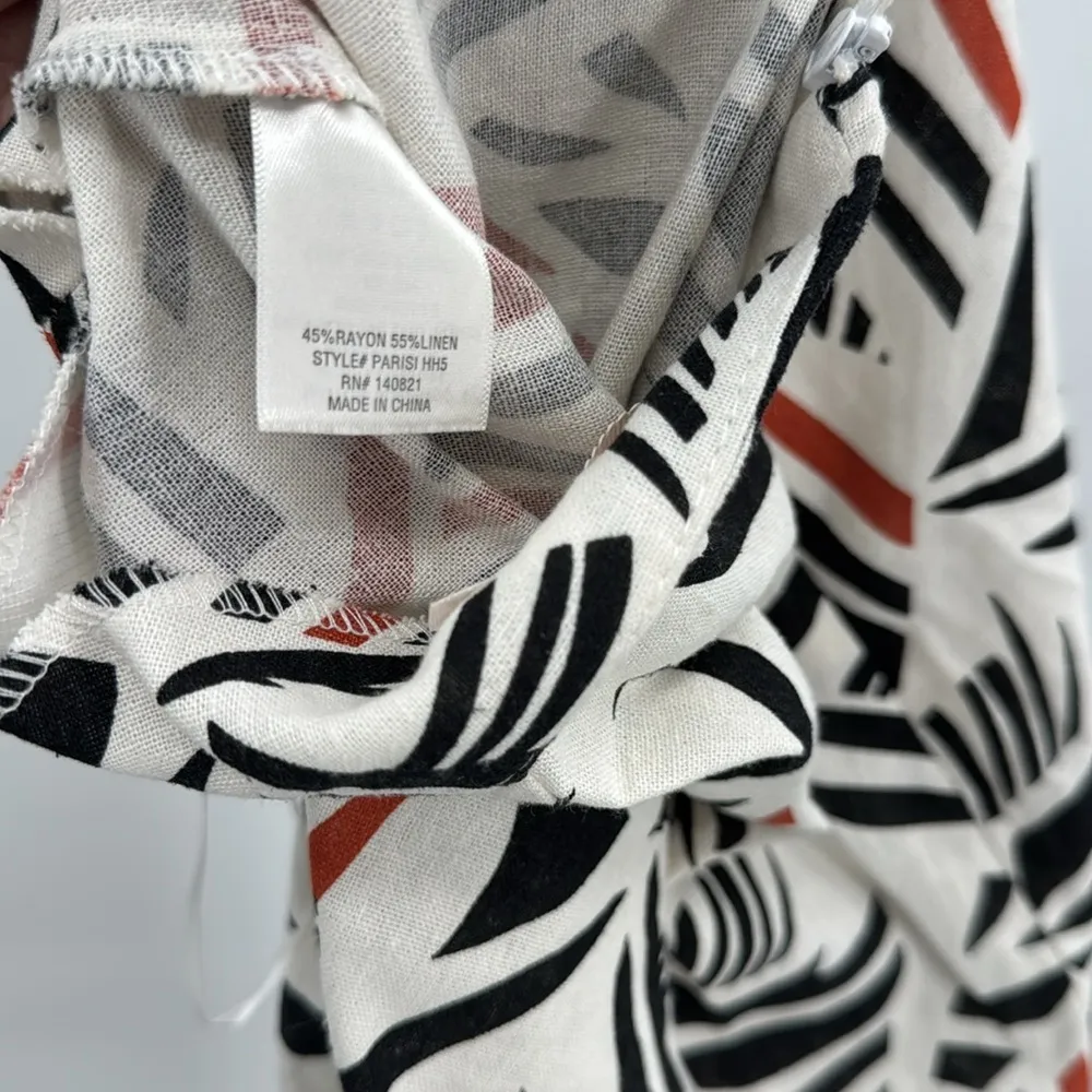 Mi Ami Leaf Pattern Wide-Leg cropped Pants Aztec linen blend M abstract neutral - Image 7