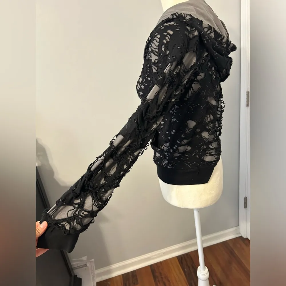 Demanding by saywhat black textured ripped sweatshirt hoodie - Image 7