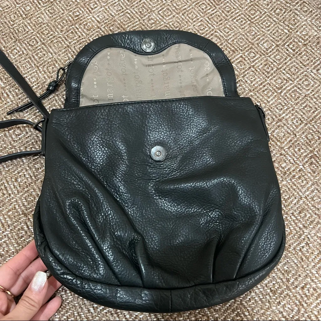 Margot Black Genuine Leather Crossbody Shoulder Bag Small Zip Closure Pockets - Image 5