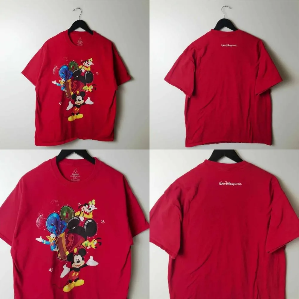 2012 Walt Disney World T Shirt Red XL Extra Large Mickey Mouse Characters Solid - Image 11