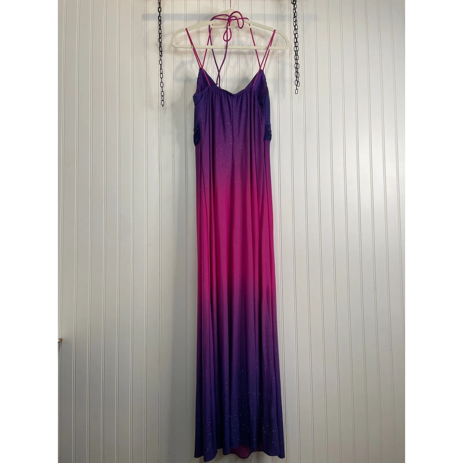 Onyx Nite Formal Dress Ombre Pink Purple V-Neck Strappy Wedding Event Size 14W - Image 2