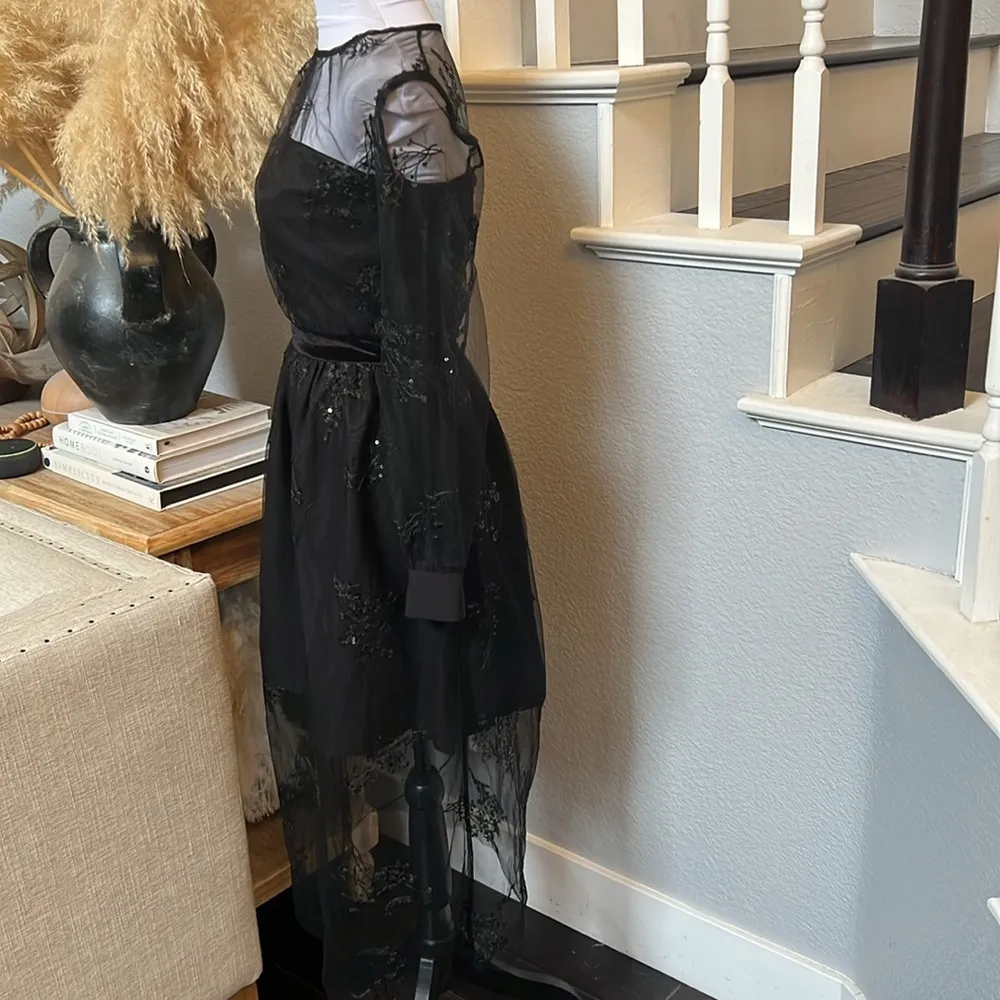 LICHI Whimsical Goth Formal Lace Beaded Long Sleeve Black Dress Size XS - Image 5