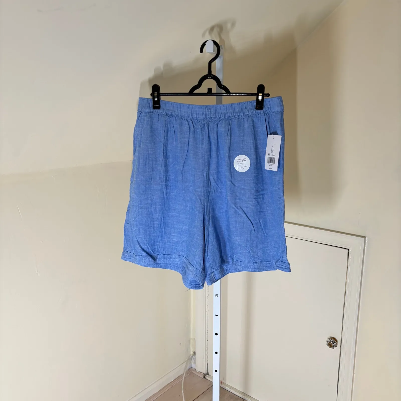 Kim Rogers NWT Women's Blue Linen Blend Pull On Shorts Size L - Image 2