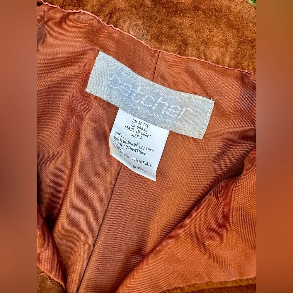 Vintage 1970s 1980s Suede Leather Pants Trousers Orange Size 28 - Image 2