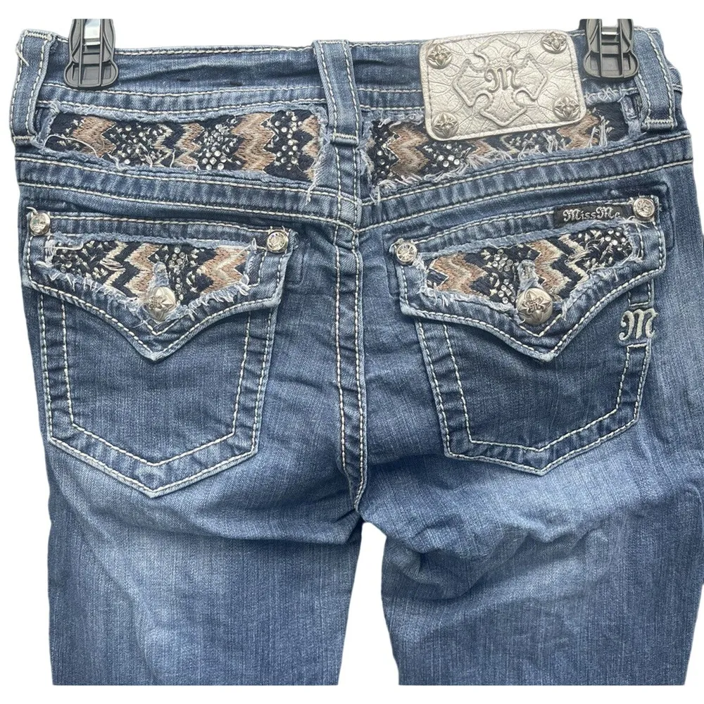 Women Miss Me Jeans Midrise Boot Cut Jeans Marked Size 26 X 31 Embroidery Bling - Image 3